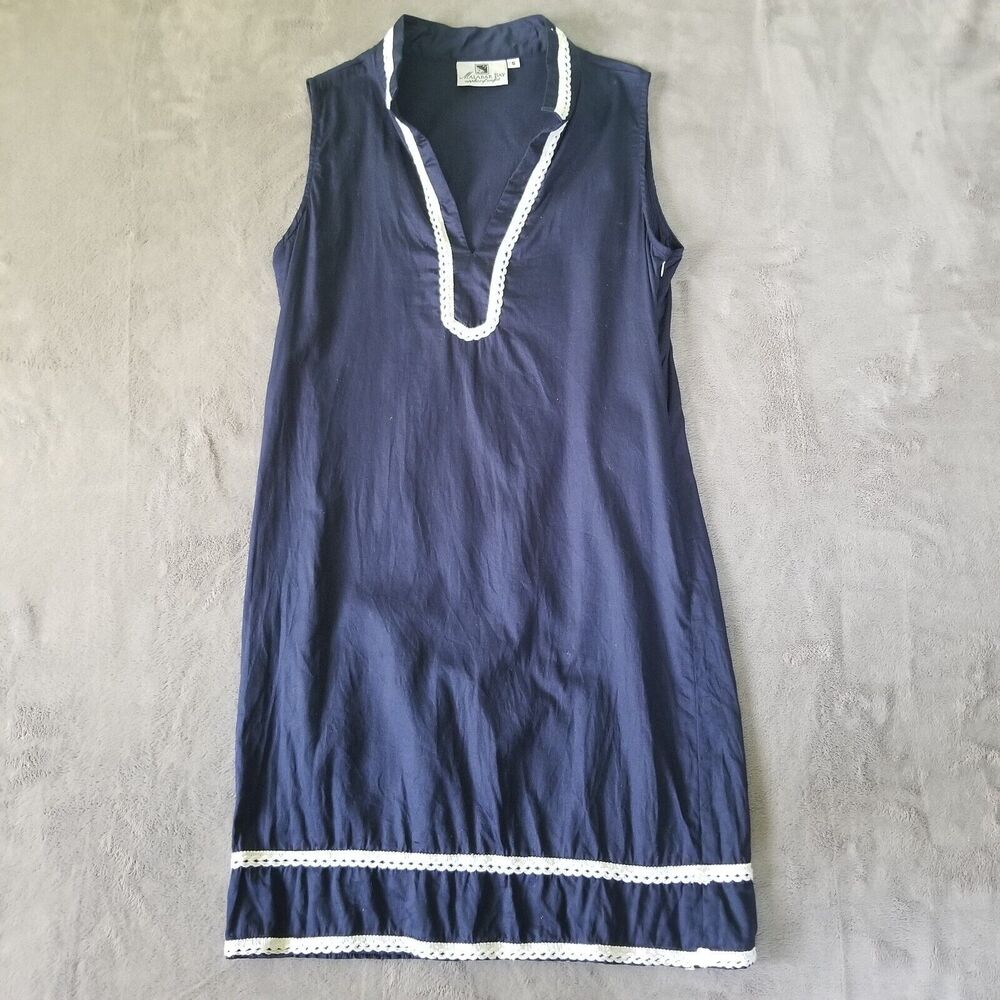 Malabar Bay Blue & White Sleeveless Sheath Dress Womens Size Small Beach Resort